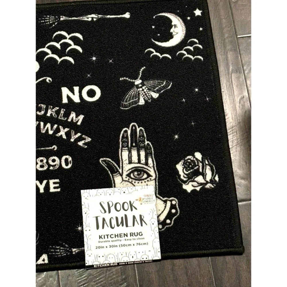 👻 NEW HALLOWEEN OUIJA BOARD DECOR NON SLIP MAT BLACK WHITE SUGAR SKULL SPOOKY - Picture 4 of 7